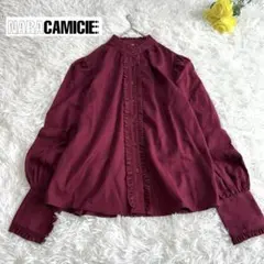 【超美品✨ナラカミーチェ】イタリア製スタンドフリルカラー 長袖ブラウス 赤系 Ⅰ