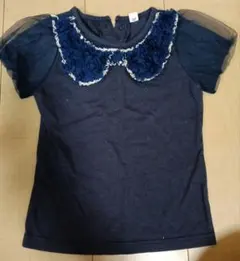フリル付き襟 ネイビー Tシャツ