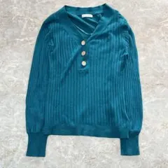 アーヴェヴェ スタンダード Ｖネックリブニット S ブルーグリーン