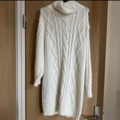 INGNI ホワイト ケーブル編み タートル ニット ひざ丈 ワンピース