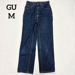 GU デニム ストレート ジーンズ ハイウエスト ストレッチ 美脚 ブルー M