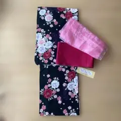 花柄浴衣（新品）・帯（一回使用）セット フリーサイズ