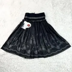 新品✨　FILM ローズ刺繍 オーガンジーフレアスカート M ブラック 花柄のサムネイル