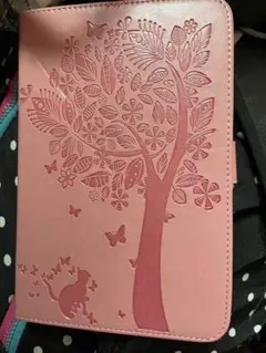 ピンクのiPad mini ケース 木と猫のデザイン