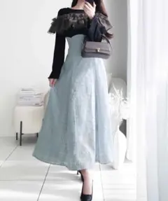 【mily bilet】チュールフリルデザインドッキングワンピース