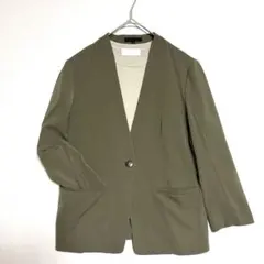 【美品】アイシービー　ICB ノーカラージャケット　カーキ　42サイズ　洗えるのサムネイル