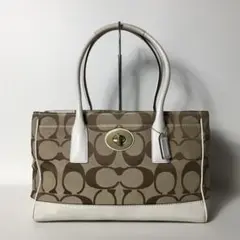 2508-185｜コーチ シグネチャー ハンドバッグ ホワイト ターンロック