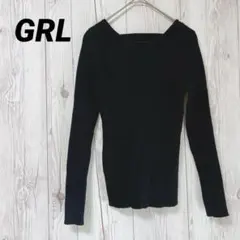 【グレイル】リブニット　黒　リボン　長袖ニット　L