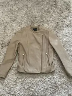 ベージュ レザー ダブルライダースジャケット