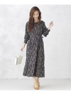 ナノユニバース 前後2WAY 小花 ティアードワンピース フラワー 長袖