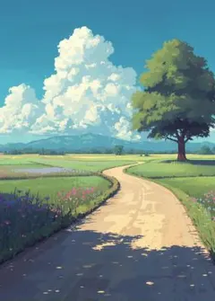 1794 雄大な入道雲と花畑！大自然の絶景広がる夏の風景画ポスター絵画