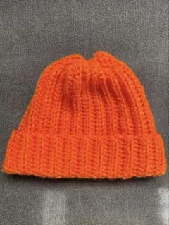 オレンジ リブ編み ニット帽