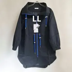 SUPERLADY ビッグカラーミドル丈ブルゾンLL/ブラック　ダブルファスナー