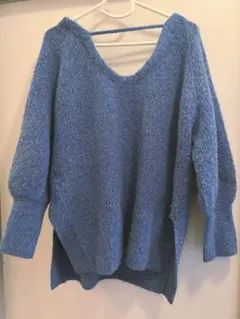 kastane メランジVあきニットプルオーバー 青 ブルー