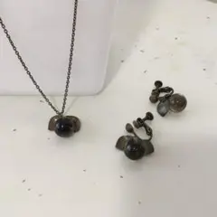 ブラック水晶 ネックレス イヤリングセット 美品