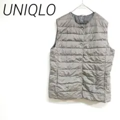 UNIQLOグレー キルティングダウンベスト 収納ポーチ付き　軽量　M