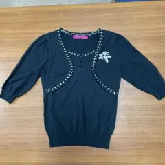 ANNA SUI ドーリーガール 黒の花刺繍付きサマーニット