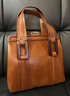 60s 70s レトロ がま口　本革ハンドバッグ ブラウン　ヴィンテージ品