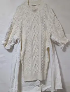 SNIDEL スナイデル　アイボリー ケーブルニット 付きシャツ　異素材