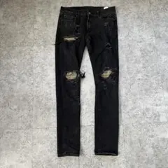 美品【mnml】（32）スキニーデニム ブラック ダメージ加工 RN139488
