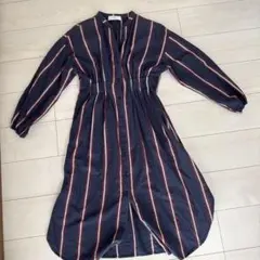 ストライプ柄ネイビーシャツワンピース Sサイズ
