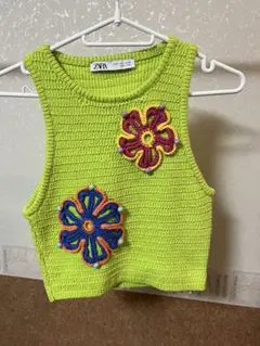 ZARA ライムグリーン ニットタンクトップ