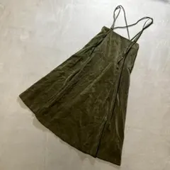 レトロガール　スエードキャミソールワンピース　オリーブグリーン　F