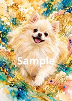 １点限り【2L判】ポメラニアン イラスト デジタルアート 犬 絵画 ポスター