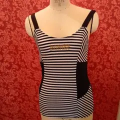 Jazzercise ストライプ　タンクトップ 　黒　白　速乾　金糸刺繍　Мのサムネイル