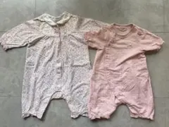 ミキハウス ピンク 無地 花柄 ロンパース 2点セット
