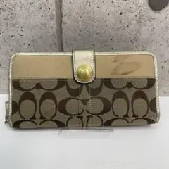 ぬ*ま様 Coach ロゴ柄 長財布 ゴールド/ブラウン キャンバス×レザー