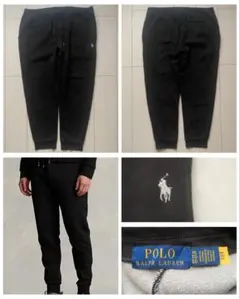 美品 POLO ラルフローレン 裏ボア スウェット パンツ ブラック 黒 XL