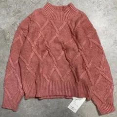 ⁠新品 神戸レタス ダイヤ柄 モックネック ニット トップス ピンク C6850