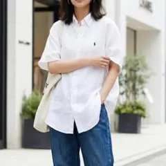 未使用級✨ラルフローレン 半袖　リネンシャツ　ホワイト　ボタンダウン　サイズXL