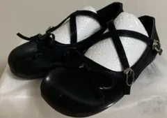 メリージェーン クロスストラップ パンプス ラウンドトゥ 黒 ブラック ぺたんこ