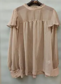 GU 春夏　シフォントップス　ラメ肩口フリルブラウス　L