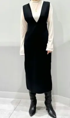 タグ付き GU ニットジャンパードレス 黒 M