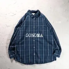 SONOMA 長袖シャツ チェック　コットン　ネイビー