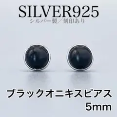 25 シルバー925 オニキスピアス 5mm 推し色ブラック 男女兼用