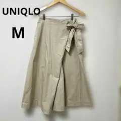 ユニクロ　ベージュ ラップパンツ リボン 巻きスカートパンツ　ロングスカート