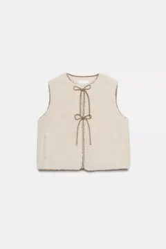 ✴︎値下げ依頼承諾中✴︎ZARA ボアベスト リボン付き クリーム色
