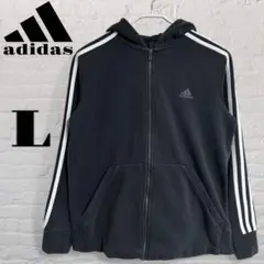 古着 adidas ブラック フルジップパーカー L スリーストライプ
