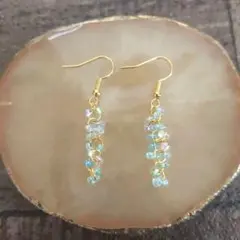 多色ビーズ ガラスビーズ ピアス【水色✧︎緑】【1】