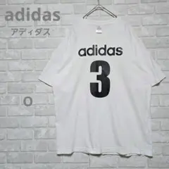 レア アディダス デカロゴ ナンバーTシャツ 白 半袖 カットソー メンズ O