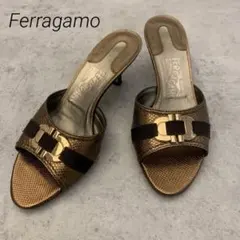 【Ferragamo】 フェラガモ ブラウン ヒールサンダル ガンチーニのサムネイル