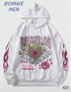ROMWE MEN グラフィックパーカー ホワイト 白 地雷 サブカル