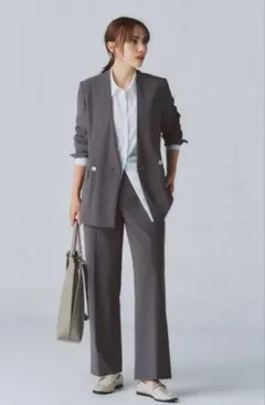 プラステ　ハイストレッチトリコットストレートパンツ　グレー　Lサイズ