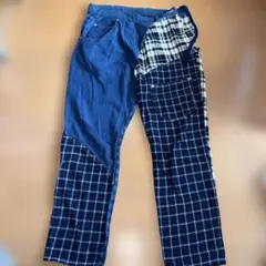 デニム・チェック柄 パッチワークパンツ