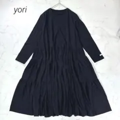 Yori ティアードワンピース 七分袖 ブラック FREEサイズ ヨリ - メルカリ