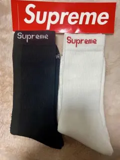 【セール中即日発送】Supremeソックス白2足組ステッカー付き24-30cm